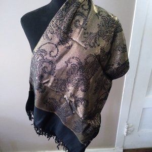 Black And Gold Weave Shawl | Size OS
